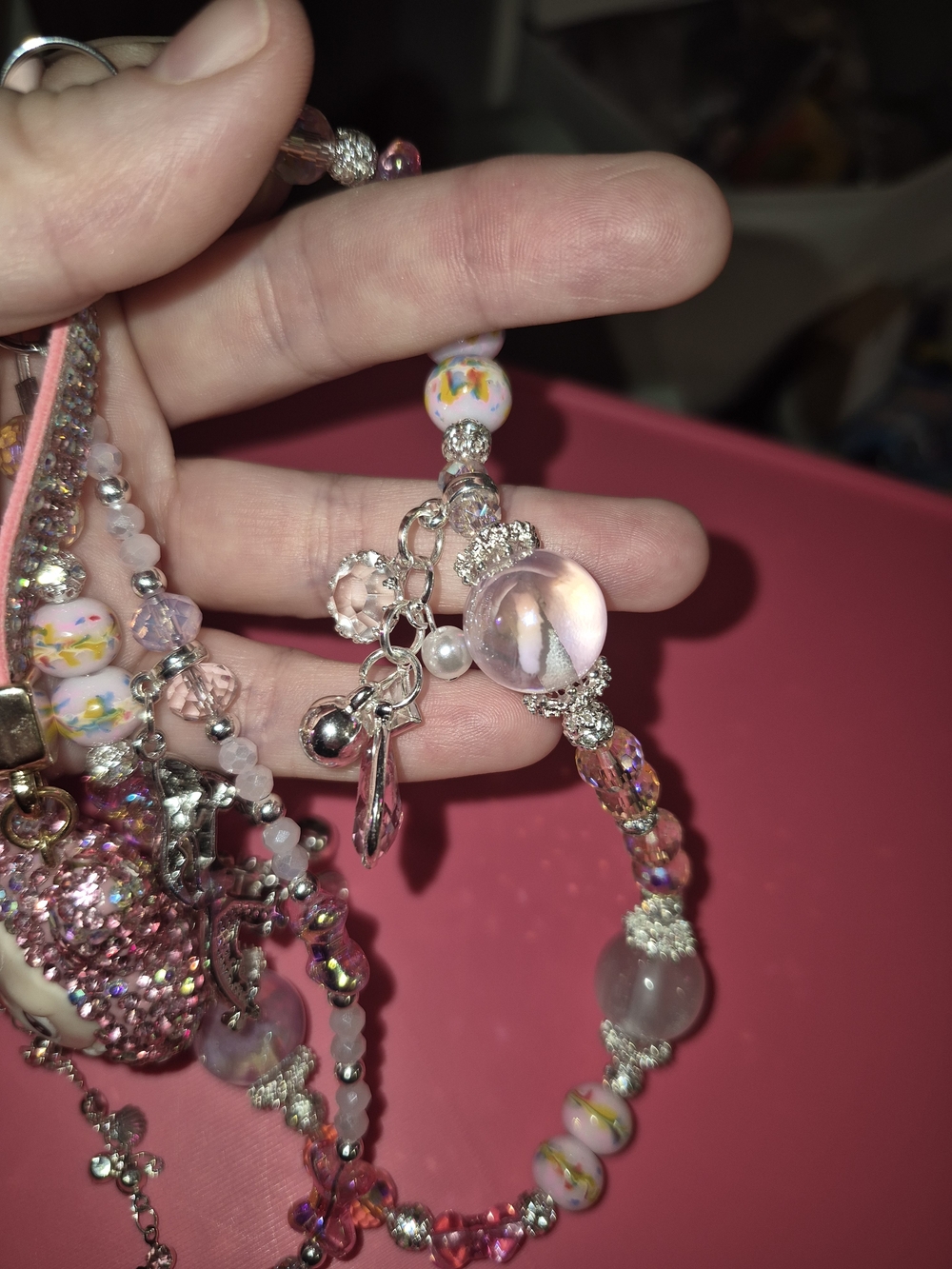 Pink Rhinestone Labubu Phone Chain - Picture 3 of 7